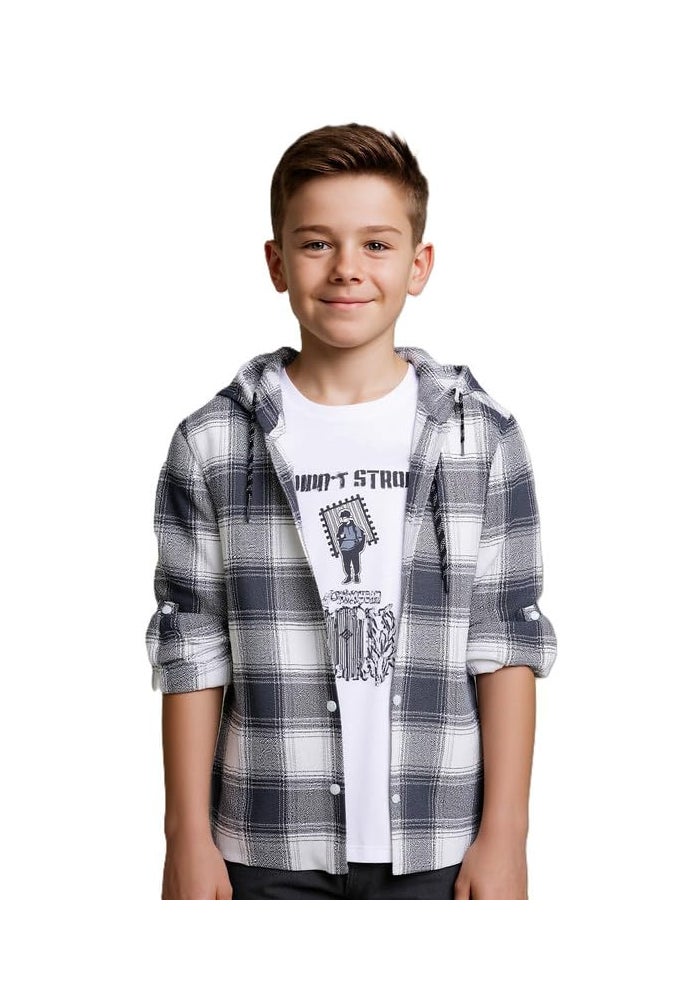 CAVIO Boys Full Sleeves Checked Shirt and T-Shirt - Image 1
